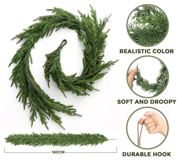 🎄Artificial Cedar Garland🇺🇸 Green Pine Garland for Table, Mantel, Wall – Perfect for Indoor & Outdoor Christmas Decorations