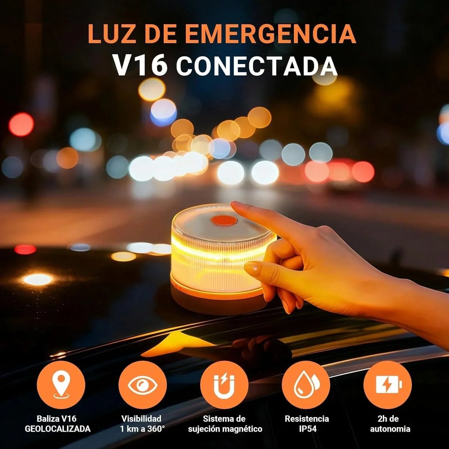 DF Luz de Emergencia V16 DGT 3.0 – Aprobada 2026, Magnética IP54 – Cumple con la Normativa 2026.