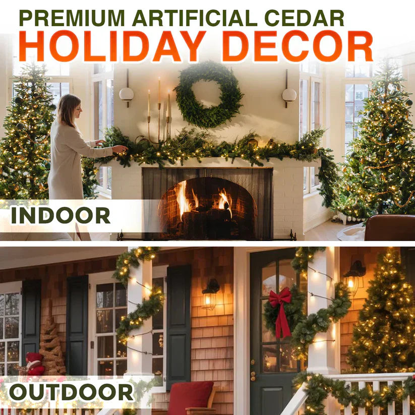 🎄Artificial Cedar Garland🇺🇸 Green Pine Garland for Table, Mantel, Wall – Perfect for Indoor & Outdoor Christmas Decorations