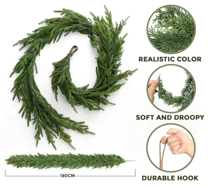 🎄Artificial Cedar Garland🇺🇸 Green Pine Garland for Table, Mantel, Wall – Perfect for Indoor & Outdoor Christmas Decorations