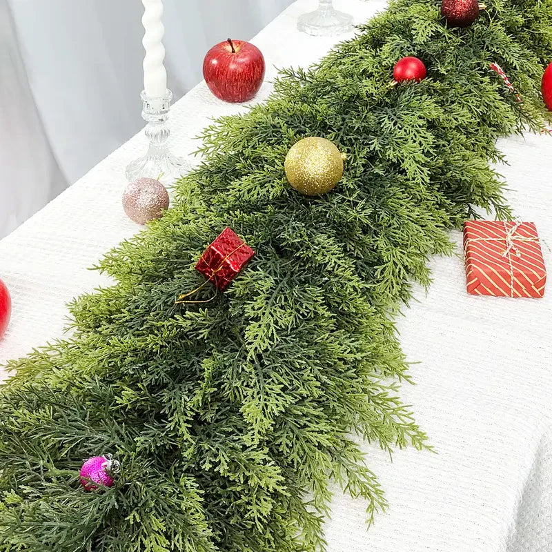 🎄Artificial Cedar Garland🇺🇸 Green Pine Garland for Table, Mantel, Wall – Perfect for Indoor & Outdoor Christmas Decorations